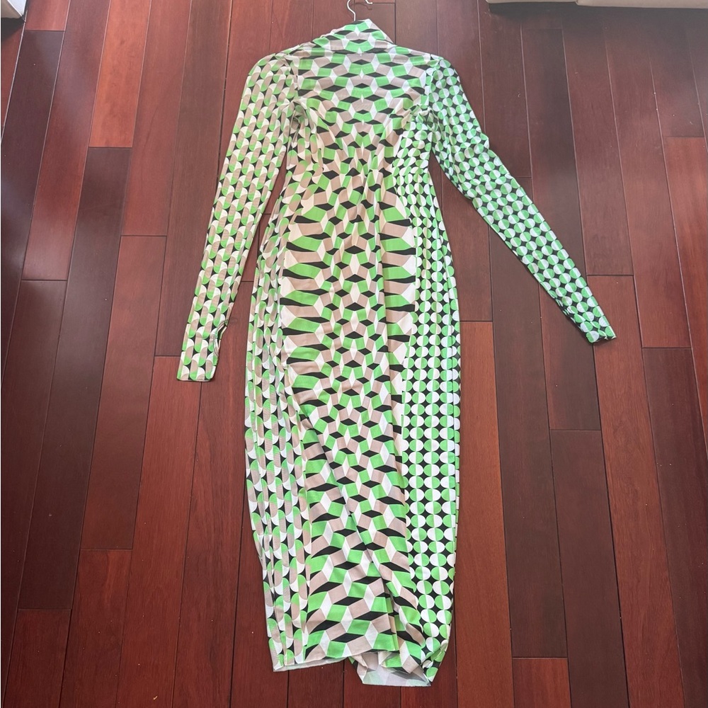 AFRM Geometric Green and White Dress